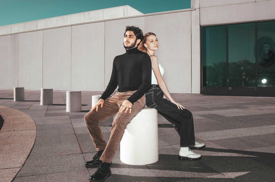 Couple posing near JFK Library